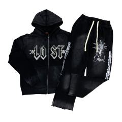 Lost Intricacy Chest hot diamond zipper Hoodie & Pants Set