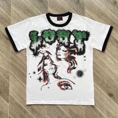 Lost Intricacy Black White Rhinestone Print Washed Version Tee