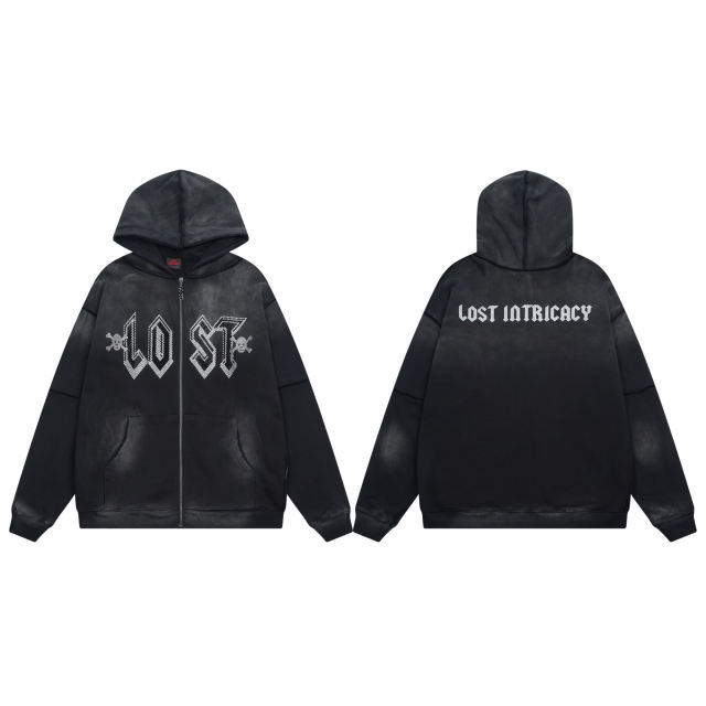 Lost Intricacy Chest hot diamond zipper Hoodie & Pants Set