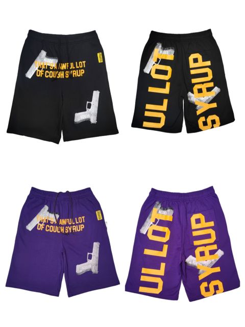Cough Syrup Pistol Letter Print Shorts 2 colors