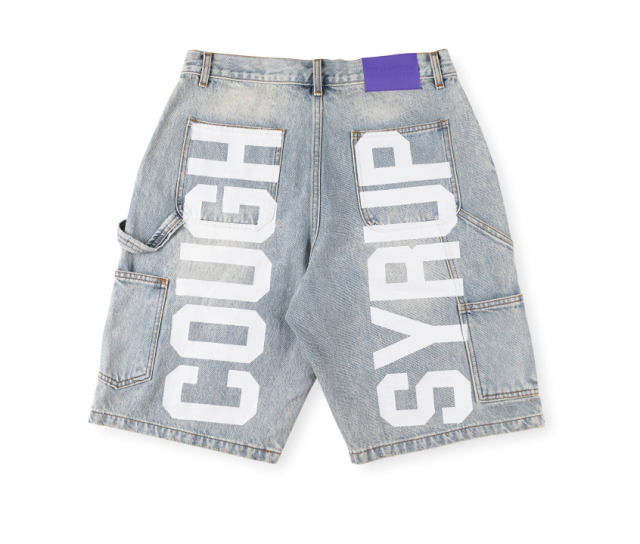 1:1 quality version Cough Syrup Letter Print Denim Shorts 2 colors