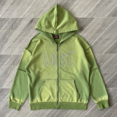 Lost Intricacy Rhinestone Zipper Hoodie & Pants Set Green