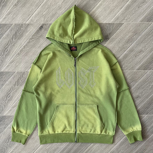 Lost Intricacy Rhinestone Zipper Hoodie & Pants Set Green
