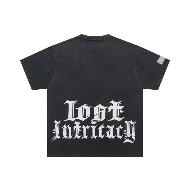 Lost Intricacy Black white diamond skull Print Washed Version Tee