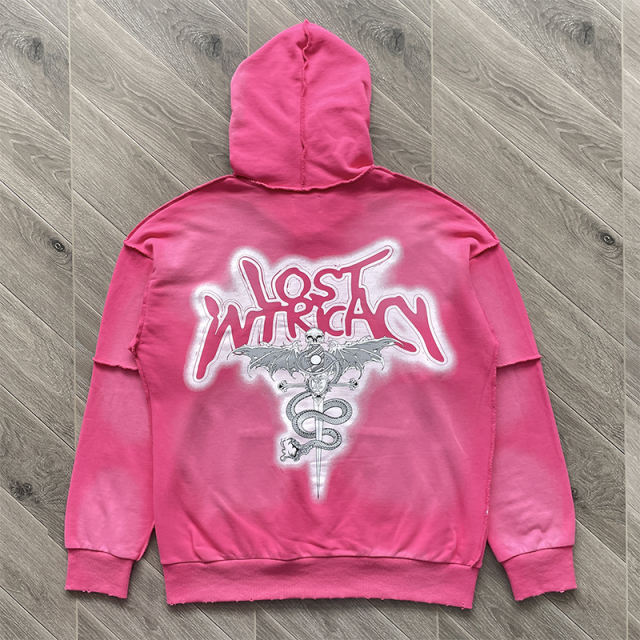 Lost Intricacy Rhinestone Zipper Hoodie & Pants Set Pink