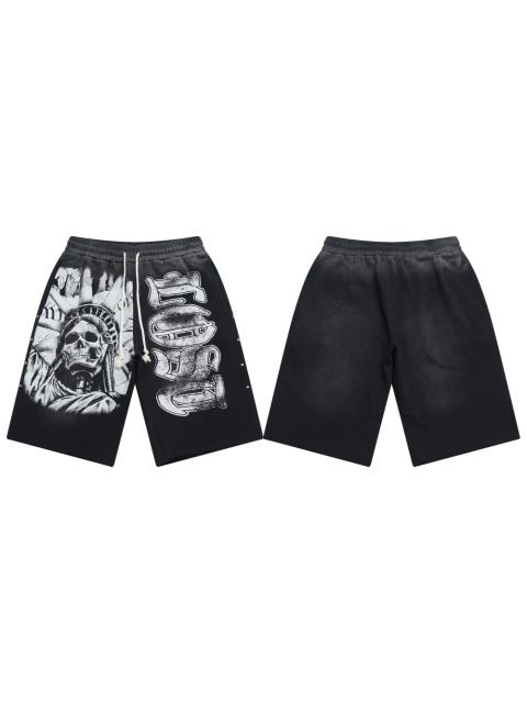 Lost Intricacy Solemn Skeleton Print Washed Version Shorts