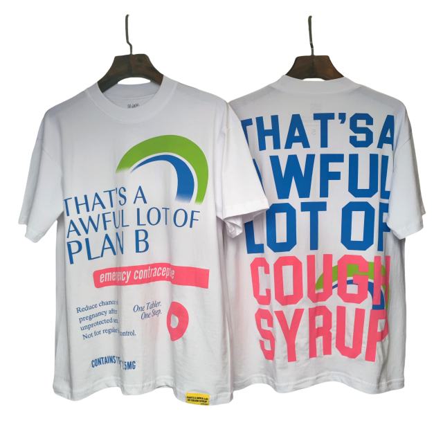 Cough Syrup Red and Blue Slogan Printed Tee