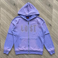 Lost Intricacy Rhinestone Zipper Hoodie & Pants Set Purple