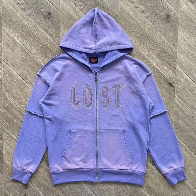Lost Intricacy Rhinestone Zipper Hoodie & Pants Set Purple