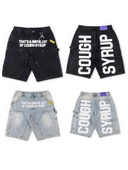 1:1 quality version Cough Syrup Letter Print Denim Shorts 2 colors