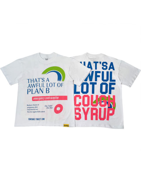 Cough Syrup Red and Blue Slogan Printed Tee