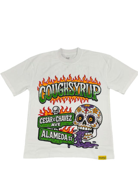 Cough Syrup Flaming Skull Print Tee