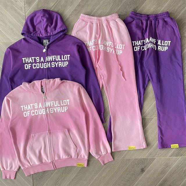 That's A Awful Lot of Cough Syrup Zipped Hoodie & Pants Set Purple