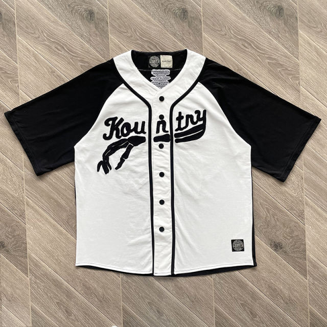 Kapital Casual Bone Embroidery Letter Loose Baseball Short-Sleeve Shirt