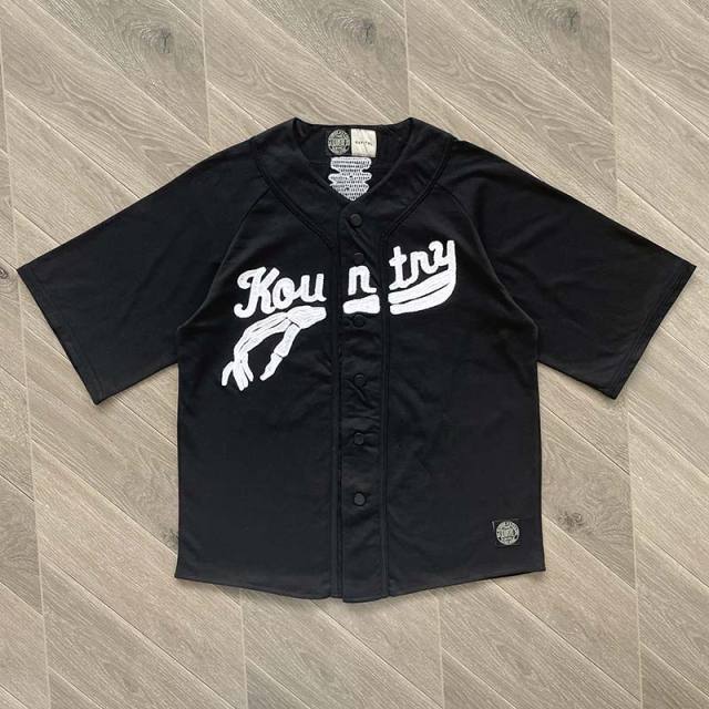 Kapital Casual Bone Embroidery Letter Loose Baseball Short-Sleeve Shirt