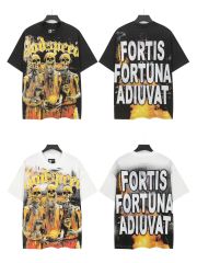 28474612 Golden Flame Basketball Team Skull Print Washed Version Tee 2 colors