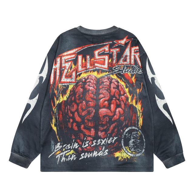 Hellstar 1092 Brain Print Washed Version Long-Sleeve T-Shirt