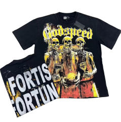 28474612 Golden Flame Basketball Team Skull Print Washed Version Tee 2 colors