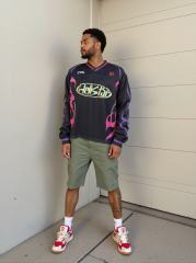Hellstar Pink and Purple Flame Digital Printed Mesh Long Sleeve T-Shirt