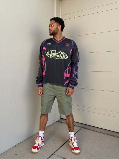Hellstar Pink and Purple Flame Digital Printed Mesh Long Sleeve T-Shirt