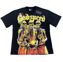 28474612 Golden Flame Basketball Team Skull Print Washed Version Tee 2 colors