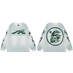Hellstar green letter Print Washed Version Long-Sleeve T-Shirt
