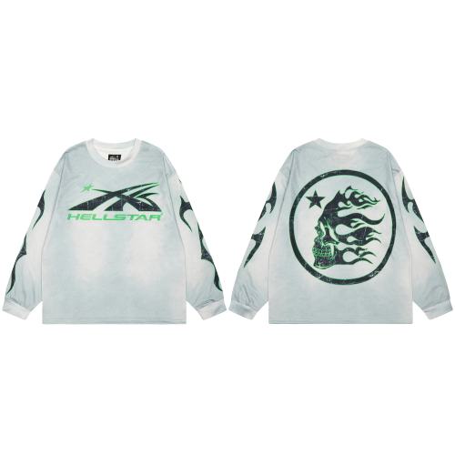 Hellstar green letter Print Washed Version Long-Sleeve T-Shirt