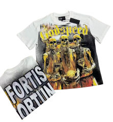 28474612 Golden Flame Basketball Team Skull Print Washed Version Tee 2 colors