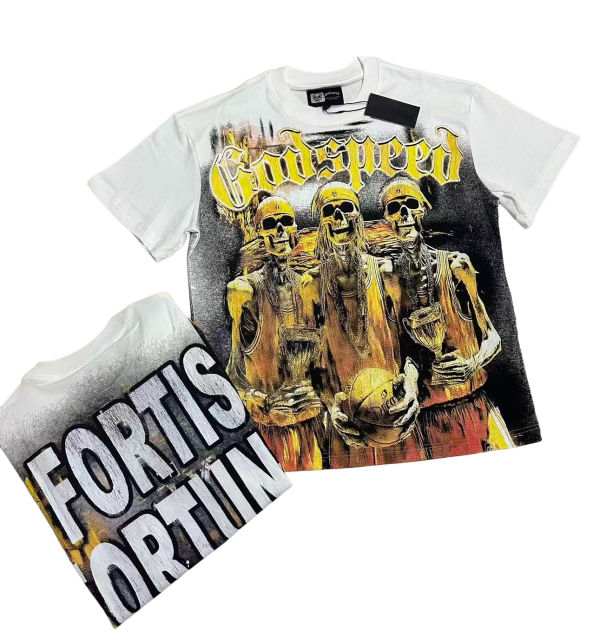 28474612 Golden Flame Basketball Team Skull Print Washed Version Tee 2 colors