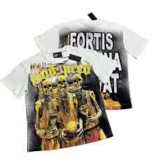 28474612 Golden Flame Basketball Team Skull Print Washed Version Tee 2 colors