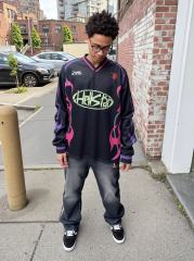 Hellstar Pink and Purple Flame Digital Printed Mesh Long Sleeve T-Shirt