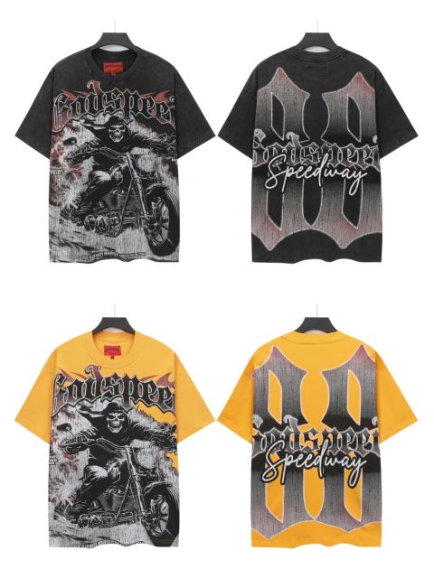 28437317 Skeleton Cycling Print Washed Version Tee 2 colors