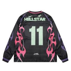Hellstar Pink and Purple Flame Digital Printed Mesh Long Sleeve T-Shirt