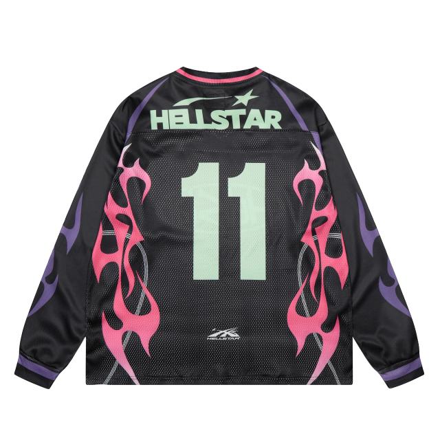 Hellstar Pink and Purple Flame Digital Printed Mesh Long Sleeve T-Shirt