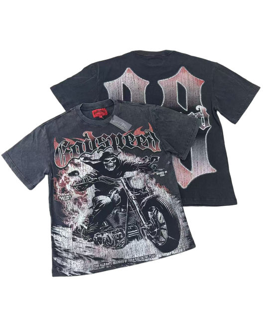 28437317 Skeleton Cycling Print Washed Version Tee 2 colors