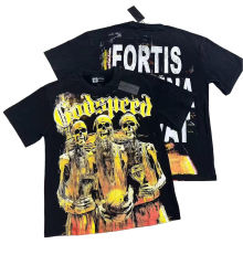 28474612 Golden Flame Basketball Team Skull Print Washed Version Tee 2 colors