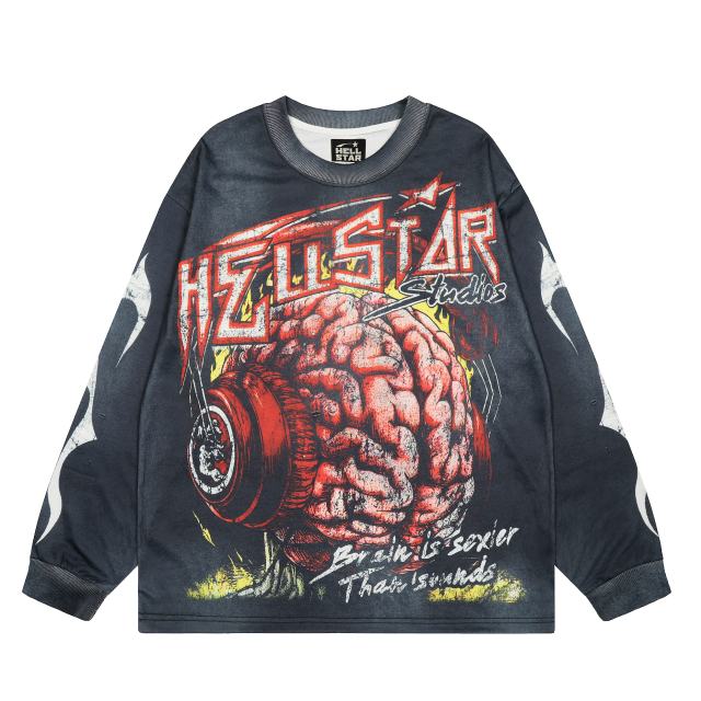 Hellstar 1092 Brain Print Washed Version Long-Sleeve T-Shirt