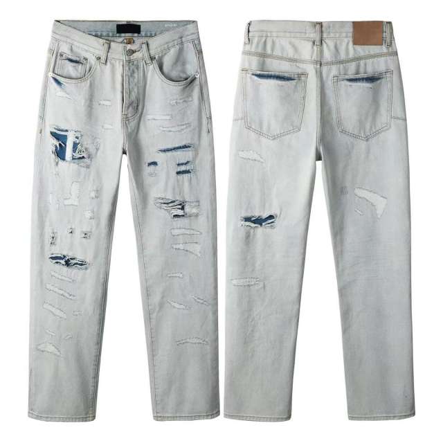 1:1 quality version 28468709 Blue ripped straight-leg Jeans