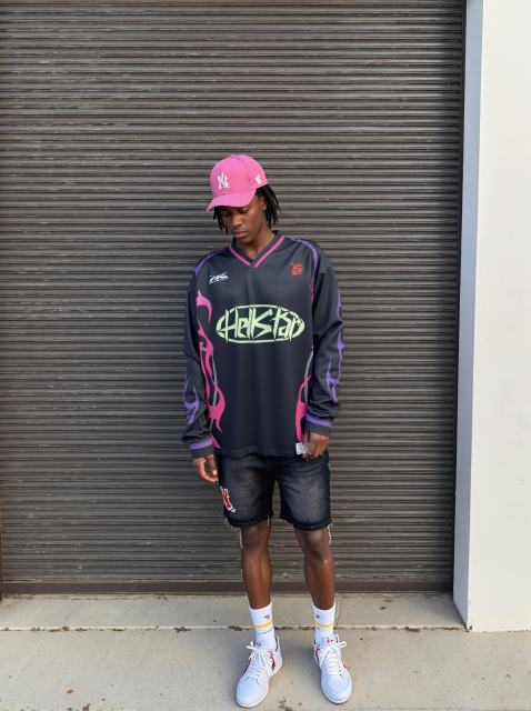Hellstar Pink and Purple Flame Digital Printed Mesh Long Sleeve T-Shirt