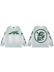 Hellstar green letter Print Washed Version Long-Sleeve T-Shirt