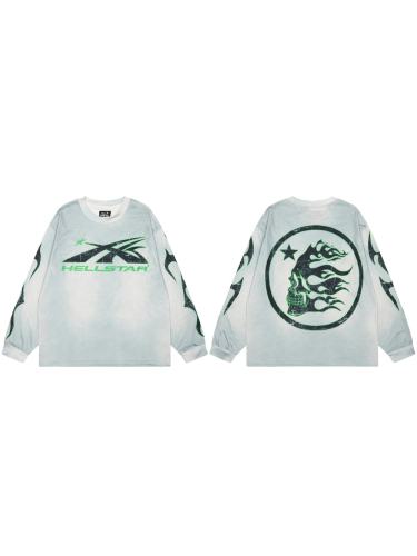Hellstar green letter Print Washed Version Long-Sleeve T-Shirt