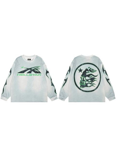 Hellstar green letter Print Washed Version Long-Sleeve T-Shirt