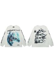 Hellstar Black Dog Print Washed Version Long-Sleeve T-Shirt