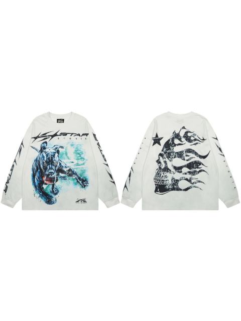 Hellstar Black Dog Print Washed Version Long-Sleeve T-Shirt