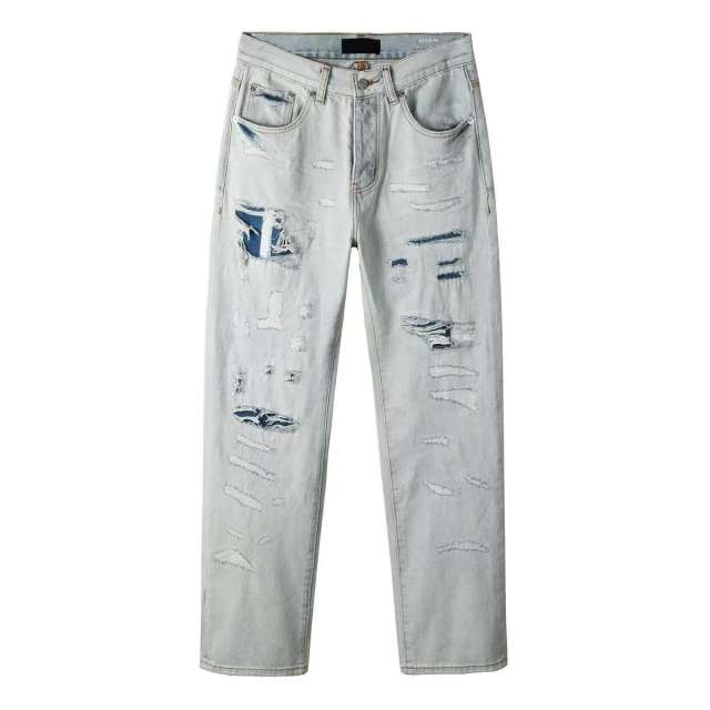 1:1 quality version 28468709 Blue ripped straight-leg Jeans