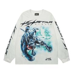 Hellstar Black Dog Print Washed Version Long-Sleeve T-Shirt