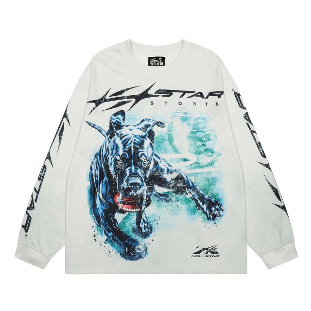 Hellstar Black Dog Print Washed Version Long-Sleeve T-Shirt
