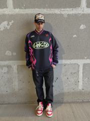 Hellstar Pink and Purple Flame Digital Printed Mesh Long Sleeve T-Shirt