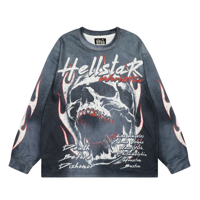 Hellstar Menacing Skeleton Print Washed Version Long-Sleeve T-Shirt