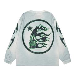 Hellstar green letter Print Washed Version Long-Sleeve T-Shirt